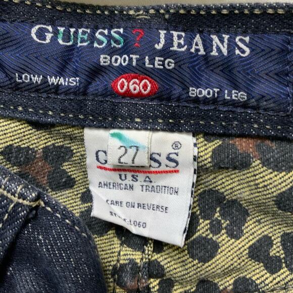 Vintage Guess Denim Jeans Womens Size 27 Boot Leg Low Waist Dark Wash Blue - Picture 9 of 10